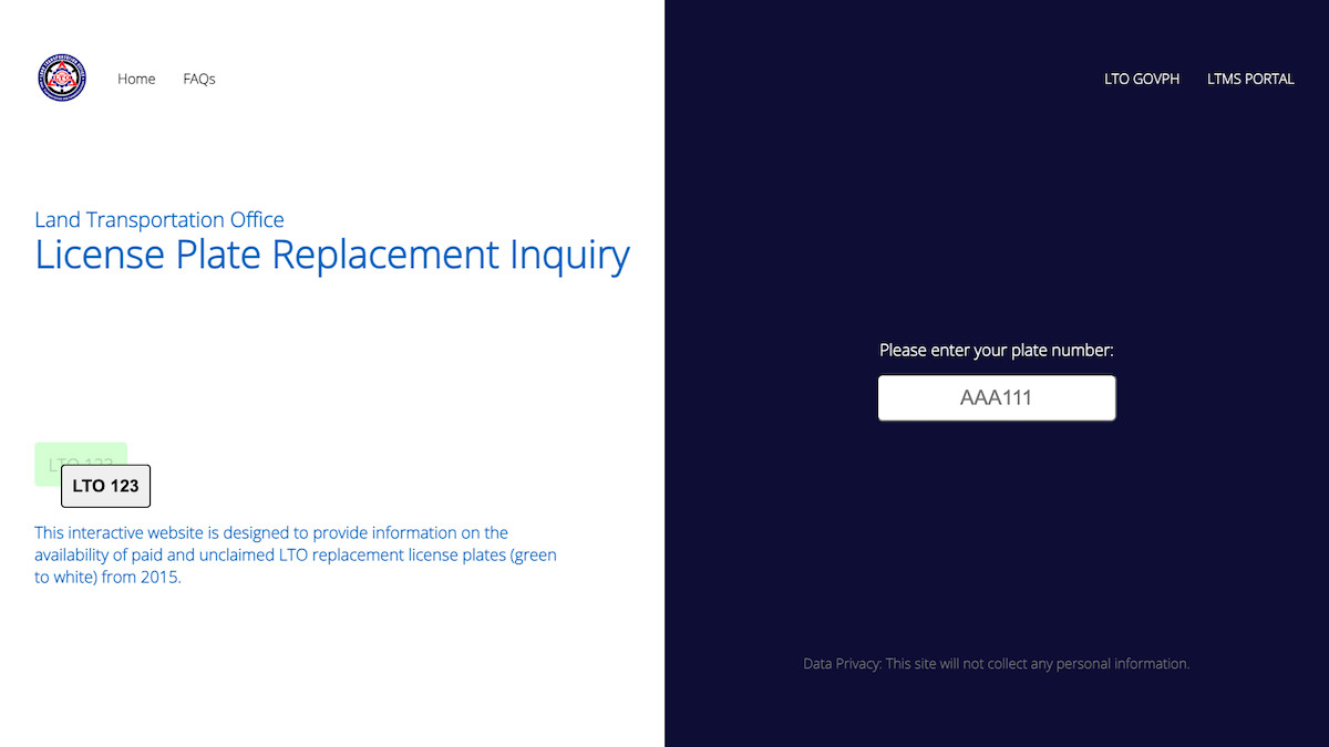 New LTO plate availability inquiry website now online
