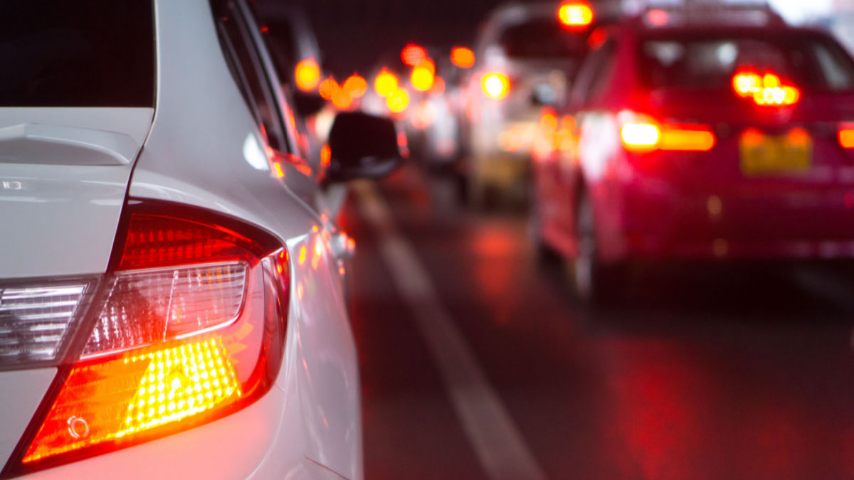 Brake lights of cars stuck in traffic