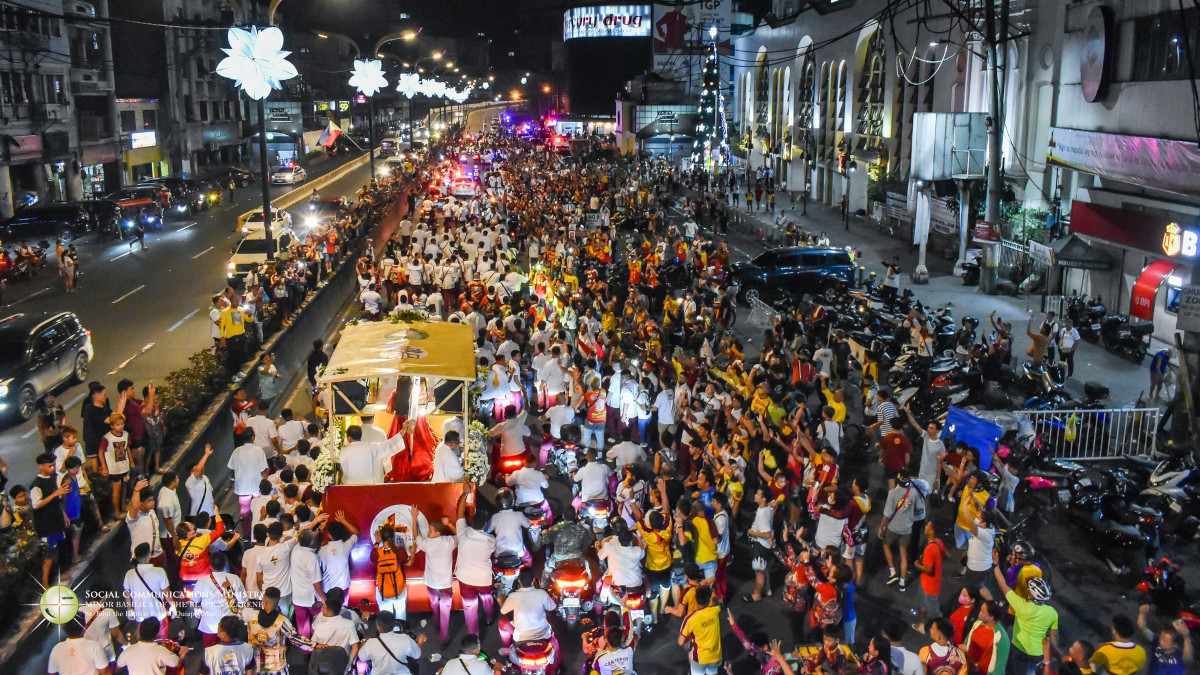 Photo of the Black Nazarene during a procession near Quiapo Church in Manila City