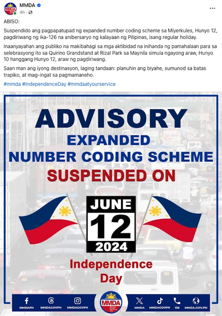 Suspension of number coding on 12 June 2024