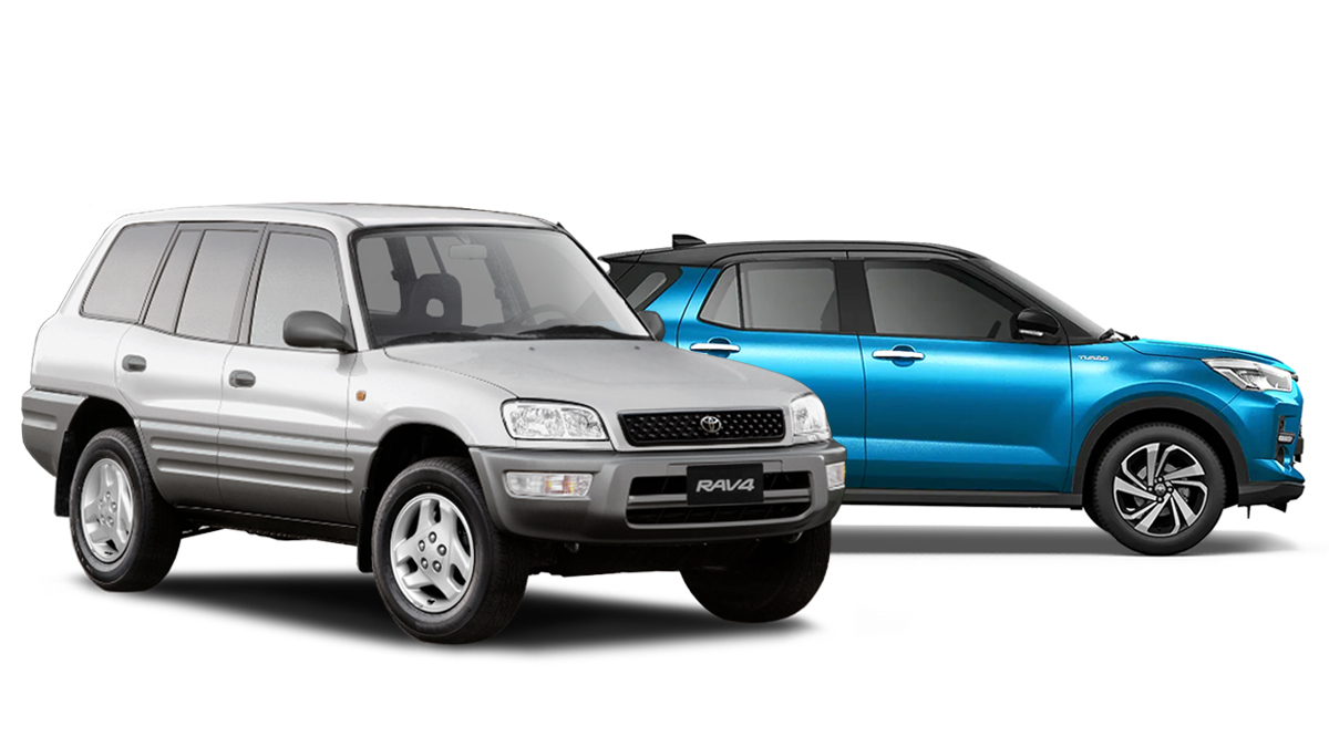 Image of the 1998 Toyota RAV4 and the 2024 Toyota Raize