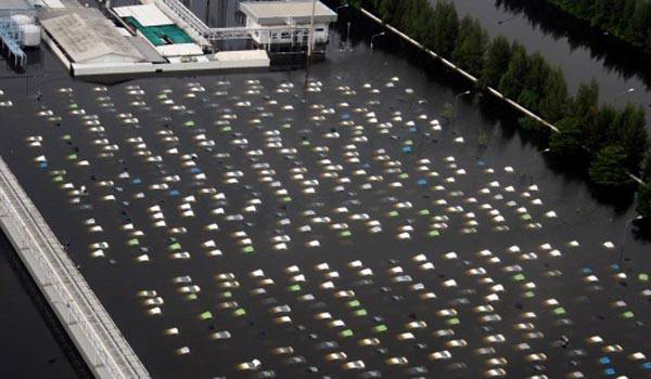 Flooded Honda cars in Thailand