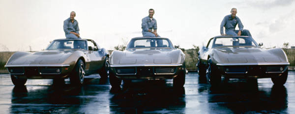 Apollo 12 astronauts and their Corvettes