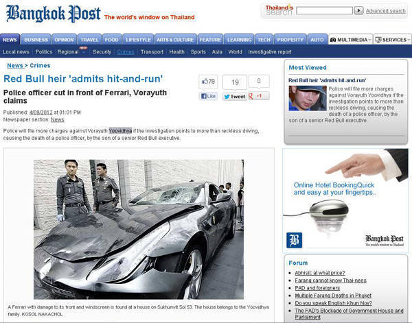 TopGear.com.ph Philippine Car News - Grandson of Red Bull co-founder runs over, kills Thai patrolman