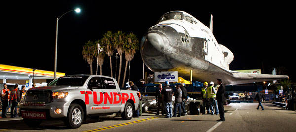 Space Shuttle Endeavor towed to new home by Toyota Tundra