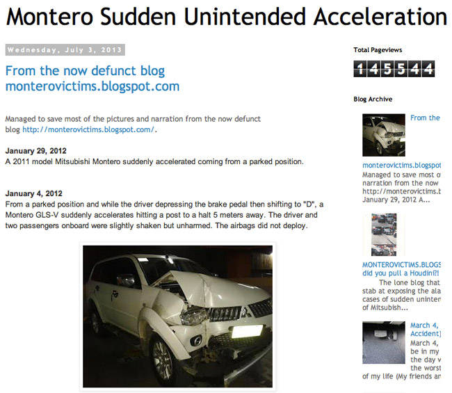 Montero Sport sudden unintended acceleration blog