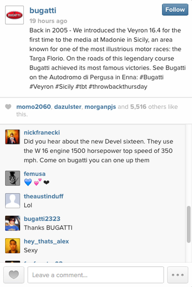 Bugatti on Instagram