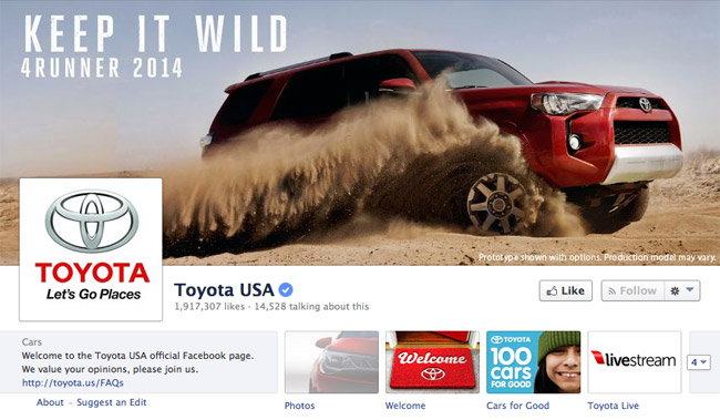 Toyota USA's Facebook page