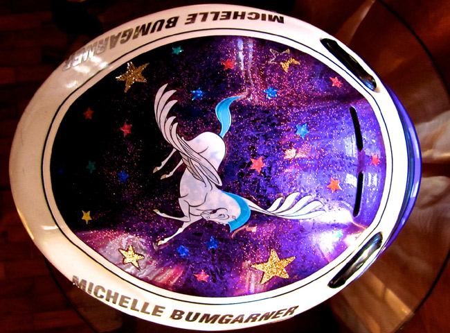 Michele Bumgarner's helmet color design evolution Michele Bumgarner's helmet color design evolution