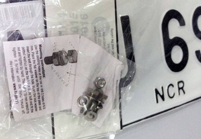 Security bolts of new Philippine license plates