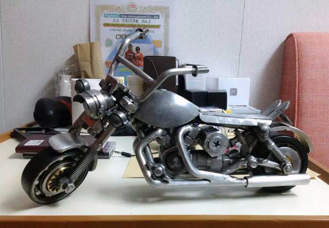 Motorcycle made from knickknacks