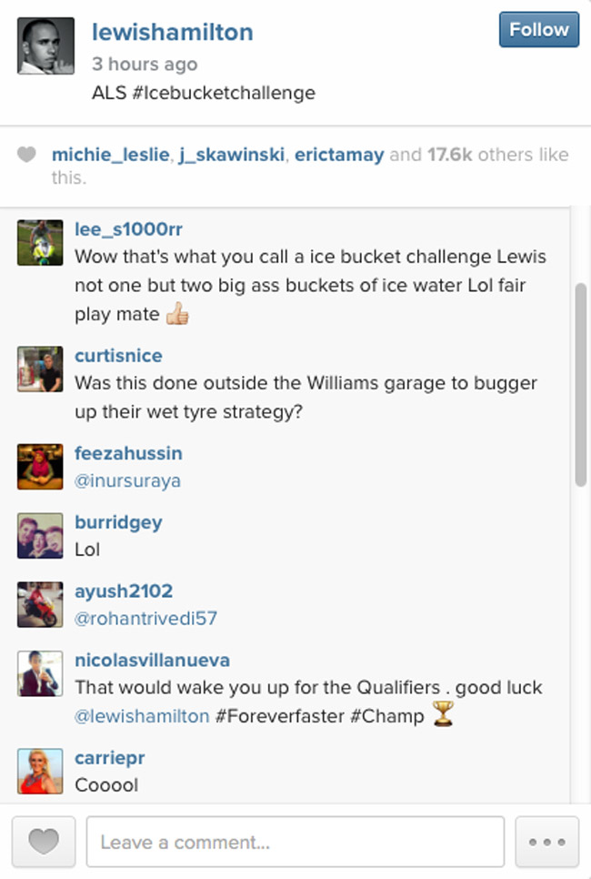 Lewis Hamilton on Instagram