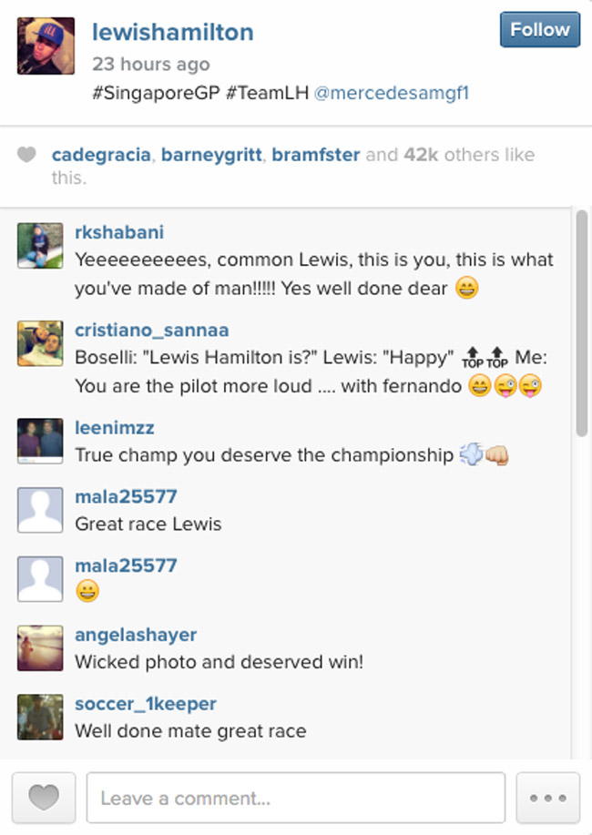 Lewis Hamilton on Instagram