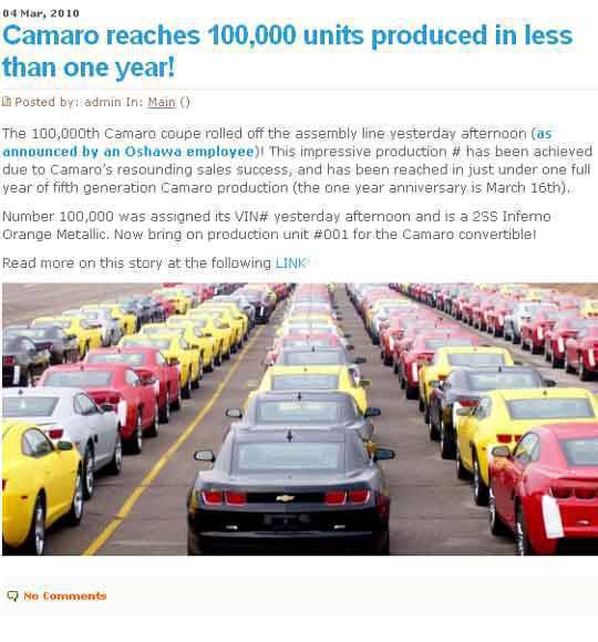 TopGear.com.ph Car News - 100,000th Camaro from Camaro5.com