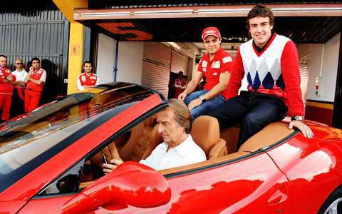 Fernando Alonso, Luca Di Montezemolo and Felipe Massa