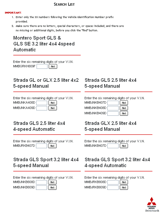 Mitsubishi Recall Campaign SearchTool