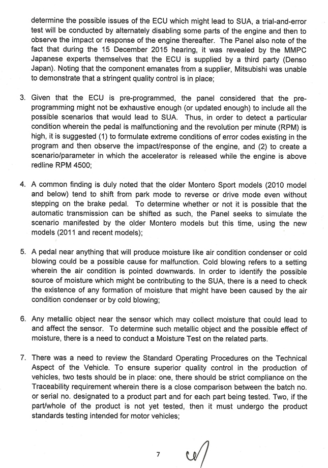 DTI report on Mitsubishi Montero Sport's SUA case