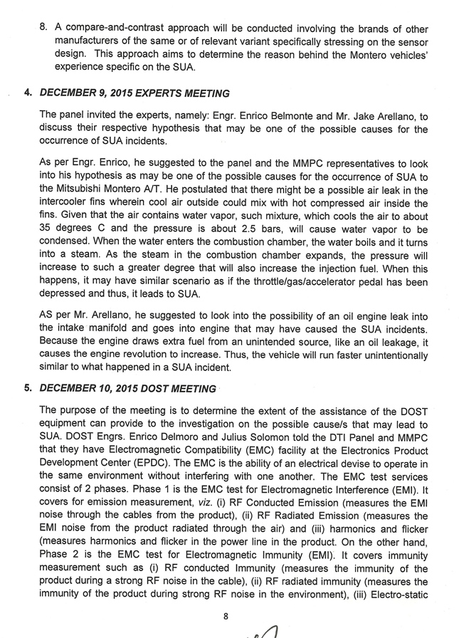DTI report on Mitsubishi Montero Sport's SUA case