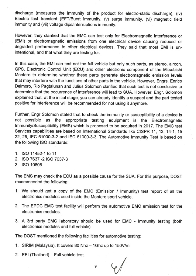 DTI report on Mitsubishi Montero Sport's SUA case