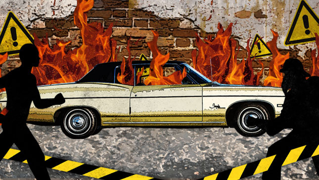 What should you do in an automobile fire?